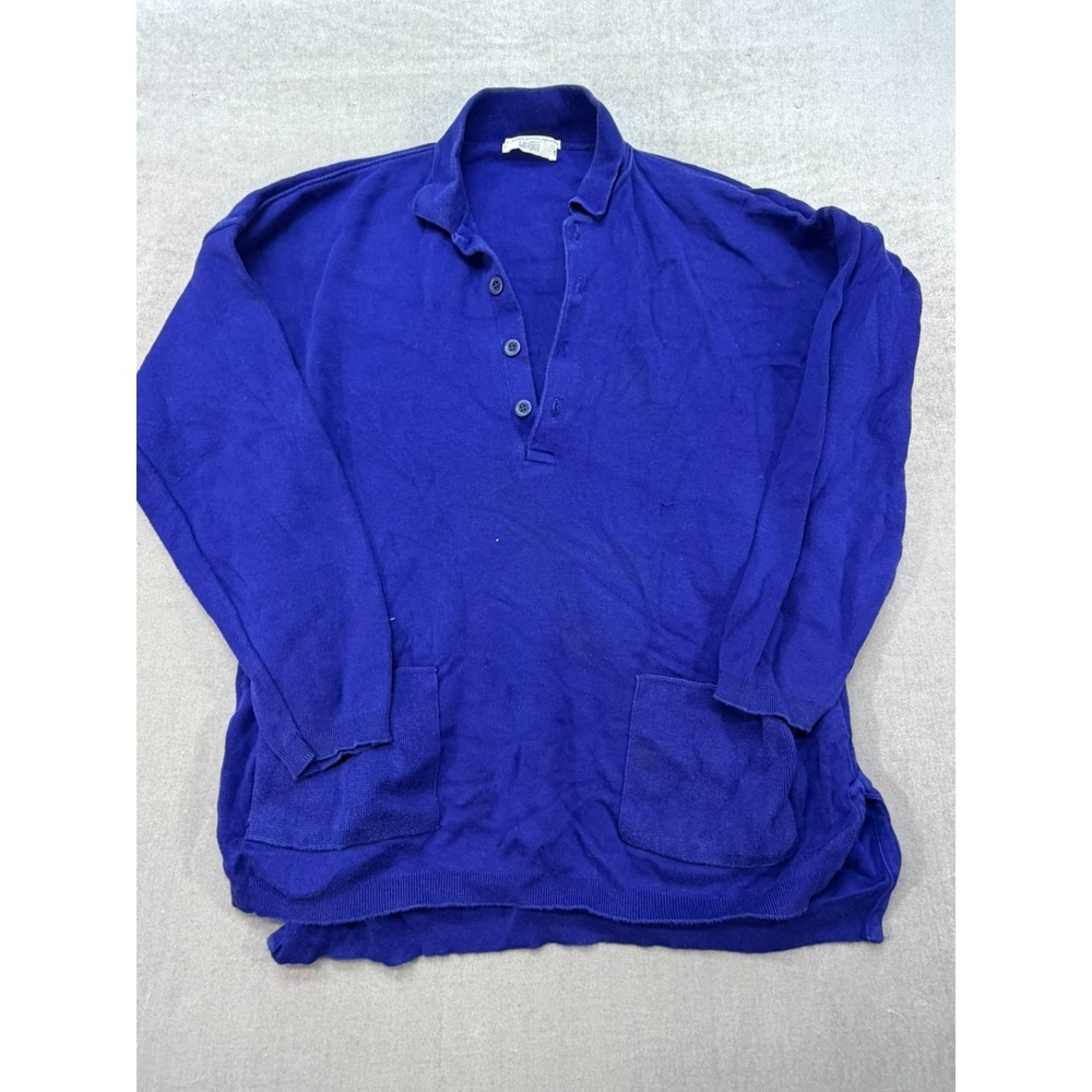 Vintage Joan Vass Made In USA Size 1 Cotton Button Up Sweater Blue